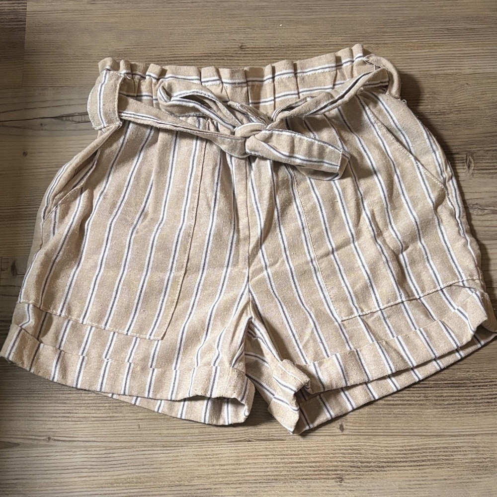 High Waist Striped Beige Women's Shorts